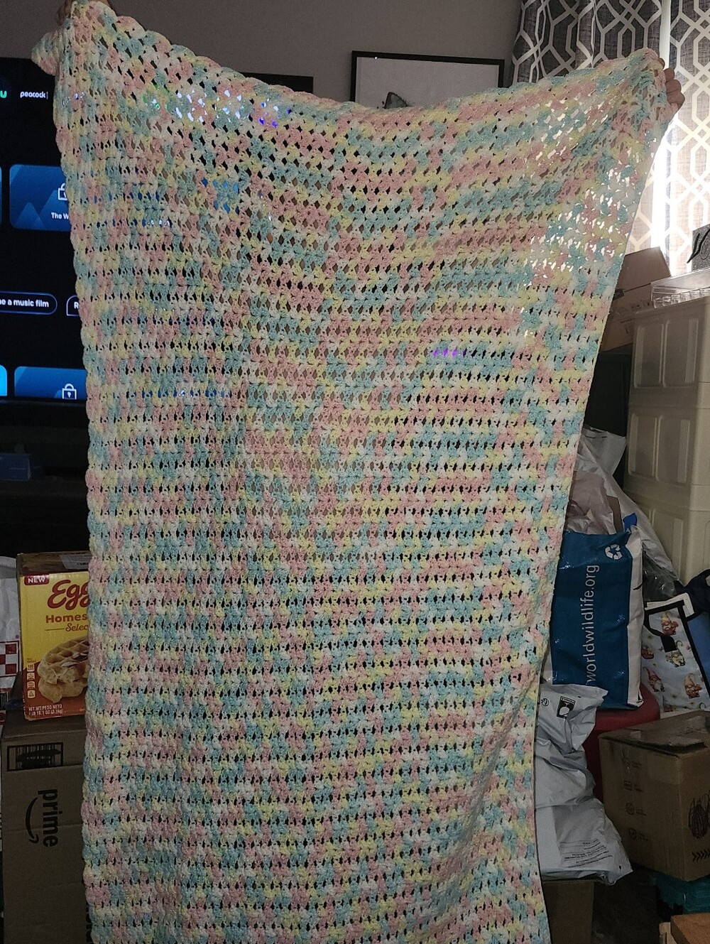 Handmade Unisex Pastel Crochet Throw - Multicolor